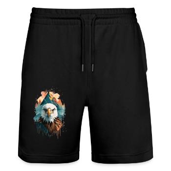 The Freedom of the Sky: Eagles and Mountain Landscape - Stanley/Stella Trainer Unisex Organic Jogging Shorts - black - Front - Nik (191cm) & Marisol (170cm)