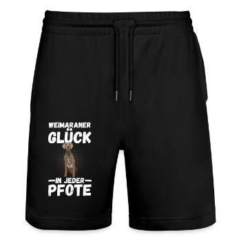 Hund Weimaraner - Stanley/Stella Unisex Bio Joggingshorts Trainer  - Schwarz - Vorne - Nik (191cm) & Marisol (170cm)