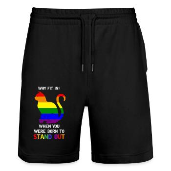 LGBT-Regenbogenflagge Stolz geboren, um aufzufallen Katze - Stanley/Stella Unisex Bio Joggingshorts Trainer  - Schwarz - Vorne - Nik (191cm) & Marisol (170cm)