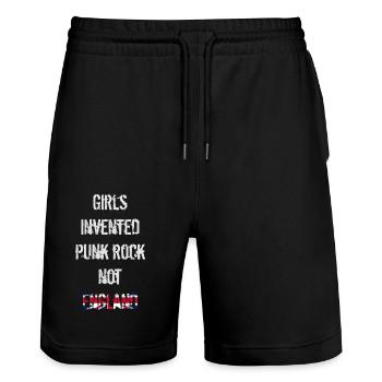 LES FILLES ONT INVENTÉ LE PUNK ROCK, PAS L’ANGLETERRE – UNION JACK - Short de jogging bio TRAINER Stanley/Stella unisexe - noir - Devant - Nik (191cm) & Marisol (170cm)