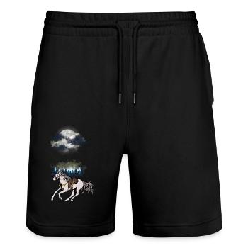 Cheval de l’Ouest sauvage Western Chevaux Cheval Gaule Nature - Short de jogging bio TRAINER Stanley/Stella unisexe - noir - Devant - Nik (191cm) & Marisol (170cm)
