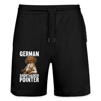 Deutsch Kurzhaar - Stanley/Stella Unisex Bio Joggingshorts Trainer  - Schwarz - Vorne - Nik (191cm) & Marisol (170cm)