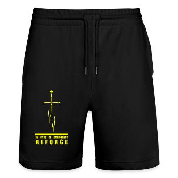 reforge in case of emergency - Stanley/Stella Trainer Unisex Organic Jogging Shorts - black - Front - Nik (191cm) & Marisol (170cm)