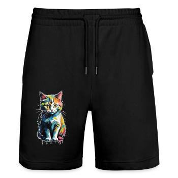 buntes Kätzchen - Stanley/Stella Unisex Bio Joggingshorts Trainer  - Schwarz - Vorne - Nik (191cm) & Marisol (170cm)