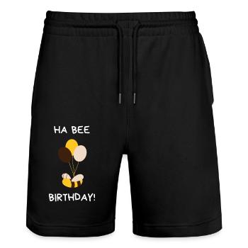 Ha Bee Birthday - Funny Bee Birthday - Stanley/Stella Trainer Unisex Organic Jogging Shorts - black - Front - Nik (191cm) & Marisol (170cm)