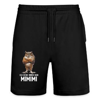 Eule Eulen Vogel Wald Uhu Ich höre immer Mimimi - Stanley/Stella Unisex Bio Joggingshorts Trainer  - Schwarz - Vorne - Nik (191cm) & Marisol (170cm)