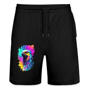 Bunter Adler im Splash Art Stil - Stanley/Stella Unisex Bio Joggingshorts Trainer  - Schwarz - Vorne - Nik (191cm) & Marisol (170cm)