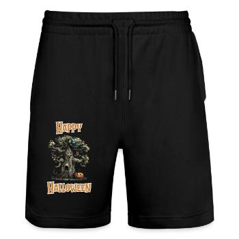 Halloween – Happy Halloween gruseliger alter Baum - Stanley/Stella Unisex Bio Joggingshorts Trainer  - Schwarz - Vorne - Nik (191cm) & Marisol (170cm)