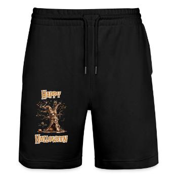 Halloween – Happy Halloween gruseliger alter Baum - Stanley/Stella Unisex Bio Joggingshorts Trainer  - Schwarz - Vorne - Nik (191cm) & Marisol (170cm)