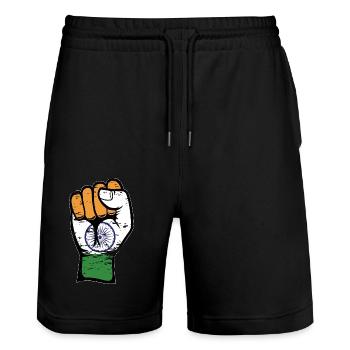 Poing de drapeau de l’Inde utilisé - Short de jogging bio TRAINER Stanley/Stella unisexe - noir - Devant - Nik (191cm) & Marisol (170cm)