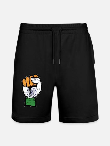 India flag fist used - Stanley/Stella Trainer Unisex Organic Jogging Shorts - black
