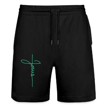 Jesus Christ Lettering - Stanley/Stella Trainer Unisex Organic Jogging Shorts - black - Front - Nik (191cm) & Marisol (170cm)