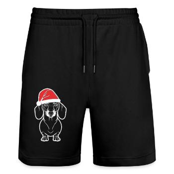 Dackel zu Weihnachten, Lineart - Stanley/Stella Unisex Bio Joggingshorts Trainer  - Schwarz - Vorne - Nik (191cm) & Marisol (170cm)