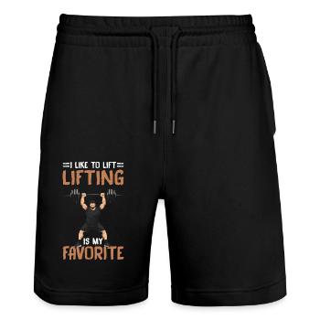 I Like To Lift Lifting Is My Favorite - Stanley/Stella Unisex Bio Joggingshorts Trainer  - Schwarz - Vorne - Nik (191cm) & Marisol (170cm)