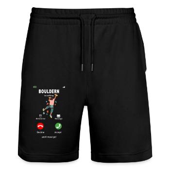 Bouldering is calling - Stanley/Stella Trainer Unisex Organic Jogging Shorts - black - Front - Nik (191cm) & Marisol (170cm)