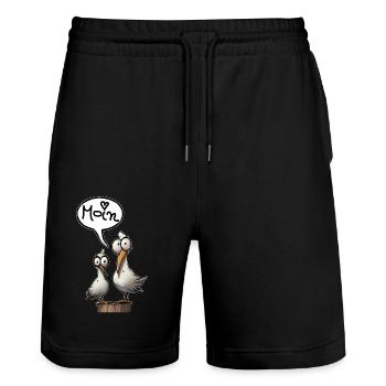 Low German Seagull Moin Saying North Sea Lover - Stanley/Stella Trainer Unisex Organic Jogging Shorts - black - Front - Nik (191cm) & Marisol (170cm)