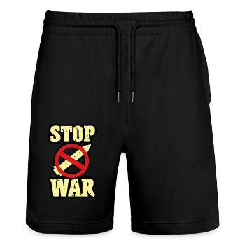 Gegen Krieg - Stanley/Stella Unisex Bio Joggingshorts Trainer  - Schwarz - Vorne - Nik (191cm) & Marisol (170cm)