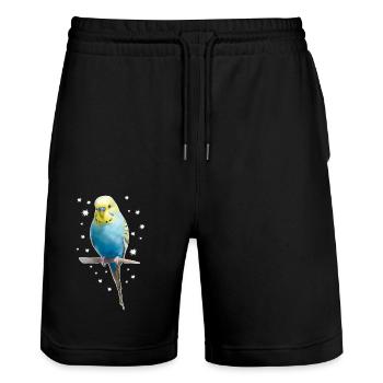Budgie Stars - Stanley/Stella Trainer Unisex Organic Jogging Shorts - black - Front - Nik (191cm) & Marisol (170cm)