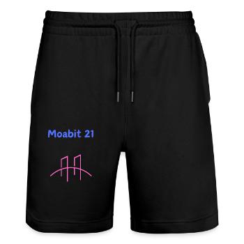 Moabit 21 Brücke, Kiez Liebe - Hood 21- Berlin - Stanley/Stella Unisex Bio Joggingshorts Trainer  - Schwarz - Vorne - Nik (191cm) & Marisol (170cm)