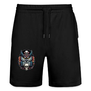 Dekorative Eule mit Skull und Rosenblüten - Stanley/Stella Unisex Bio Joggingshorts Trainer  - Schwarz - Vorne - Nik (191cm) & Marisol (170cm)
