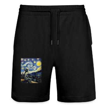 Alien starry night van gogh style - Stanley/Stella Unisex Bio Joggingshorts Trainer  - Schwarz - Vorne - Nik (191cm) & Marisol (170cm)