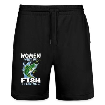 Women Want Me Fish Fear Me - Short de jogging bio TRAINER Stanley/Stella unisexe - noir - Devant - Nik (191cm) & Marisol (170cm)