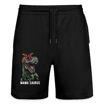 Maman Saurus - T-Rex - Tyrannosaure - Cadeau - Short de jogging bio TRAINER Stanley/Stella unisexe - noir - Devant - Nik (191cm) & Marisol (170cm)