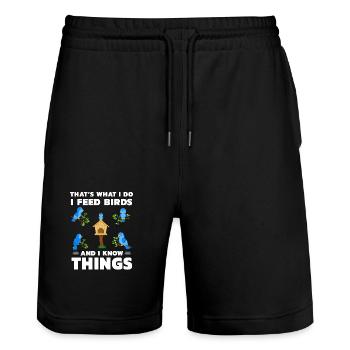 That's what I do I feed Birds and I know things - Stanley/Stella Trainer Unisex Organic Jogging Shorts - black - Front - Nik (191cm) & Marisol (170cm)