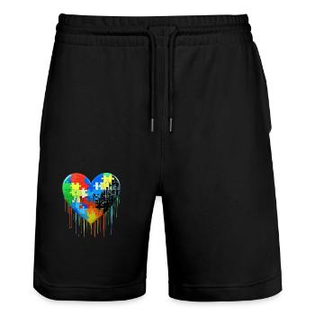 Autismus Puzzle Herz - Stanley/Stella Unisex Bio Joggingshorts Trainer  - Schwarz - Vorne - Nik (191cm) & Marisol (170cm)