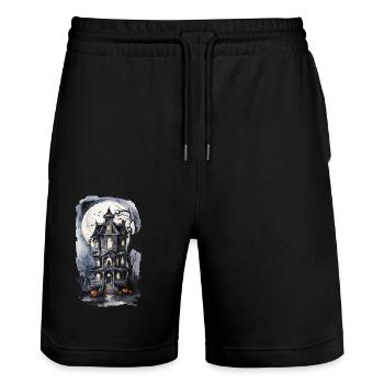 Maison de sorcière pleine lune chauve-souris sort citrouille Art - Short de jogging bio TRAINER Stanley/Stella unisexe - noir - Devant - Nik (191cm) & Marisol (170cm)