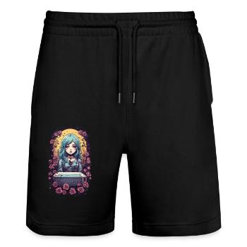 Gothic Anime Kawaii Girl mit Rosen Viktorianisch - Stanley/Stella Unisex Bio Joggingshorts Trainer  - Schwarz - Vorne - Nik (191cm) & Marisol (170cm)