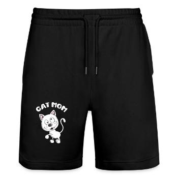 Cat Mom - Katze - Katzen - Kätzchen - Kater - Tier - Stanley/Stella Unisex Bio Joggingshorts Trainer  - Schwarz - Vorne - Nik (191cm) & Marisol (170cm)
