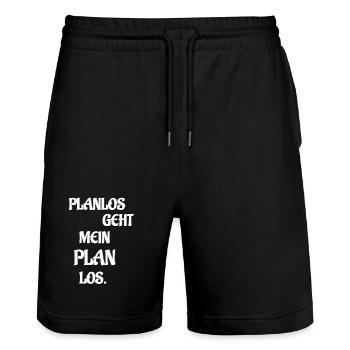 PLANLOS GOES MY PLAN LOS - Stanley/Stella Trainer Unisex Organic Jogging Shorts - black - Front - Nik (191cm) & Marisol (170cm)