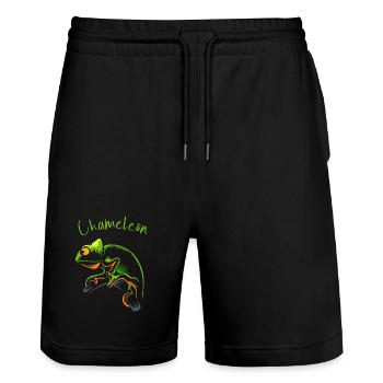 Illustration caméléon vif pour les amoureux de la nature - Short de jogging bio TRAINER Stanley/Stella unisexe - noir - Devant - Nik (191cm) & Marisol (170cm)