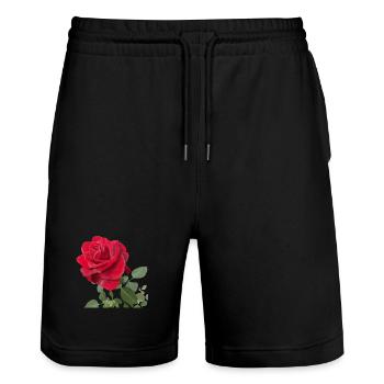 Rote Rose - Stanley/Stella Unisex Bio Joggingshorts Trainer  - Schwarz - Vorne - Nik (191cm) & Marisol (170cm)