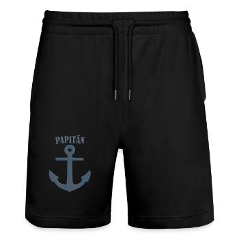 PAPITÄN - Papa, der Kapitän und Anker - Geschenk - Stanley/Stella Unisex Bio Joggingshorts Trainer  - Schwarz - Vorne - Nik (191cm) & Marisol (170cm)