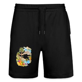 Vacances aux îles Canaries - Short de jogging bio TRAINER Stanley/Stella unisexe - noir - Devant - Nik (191cm) & Marisol (170cm)