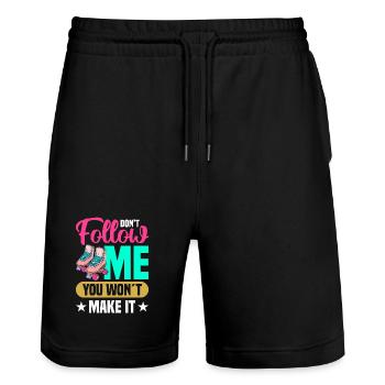 Rollschuh Design - Stanley/Stella Unisex Bio Joggingshorts Trainer  - Schwarz - Vorne - Nik (191cm) & Marisol (170cm)
