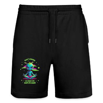 Alien Regelt das ! - Stanley/Stella Unisex Bio Joggingshorts Trainer  - Schwarz - Vorne - Nik (191cm) & Marisol (170cm)