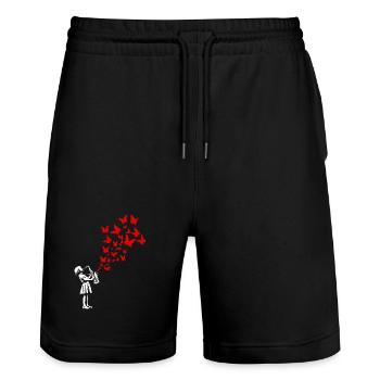 Girl playing saxophone in street art style - Stanley/Stella Trainer Unisex Organic Jogging Shorts - black - Front - Nik (191cm) & Marisol (170cm)