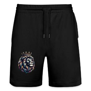 Ein bunter Löwe mit einer Krone - Stanley/Stella Unisex Bio Joggingshorts Trainer  - Schwarz - Vorne - Nik (191cm) & Marisol (170cm)