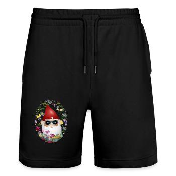Nain de jardin avec masque incognito dans le jardin de fleurs - Short de jogging bio TRAINER Stanley/Stella unisexe - noir - Devant - Nik (191cm) & Marisol (170cm)
