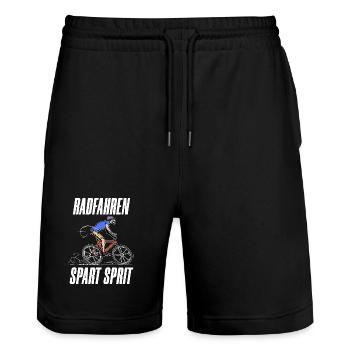 Elektrische Energie Fahrrad Tanken Statement Strom - Stanley/Stella Unisex Bio Joggingshorts Trainer  - Schwarz - Vorne - Nik (191cm) & Marisol (170cm)