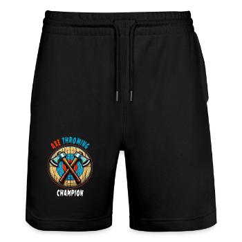 Axe Throwing Axe Sport Design - Stanley/Stella Trainer Unisex Organic Jogging Shorts - black - Front - Nik (191cm) & Marisol (170cm)