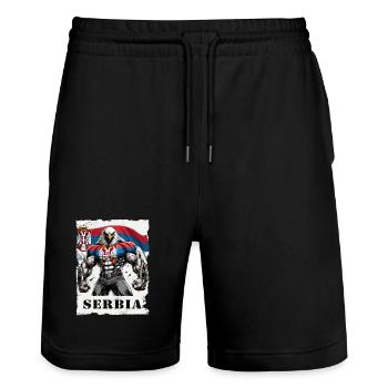 Design de musculation Serbia Eagle - Short de jogging bio TRAINER Stanley/Stella unisexe - noir - Devant - Nik (191cm) & Marisol (170cm)