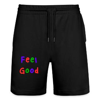 HAPPY. FREE. FREEDOM. WELFARE. ZEN. MEDITATION. - Stanley/Stella Trainer Unisex Organic Jogging Shorts - black - Front - Nik (191cm) & Marisol (170cm)