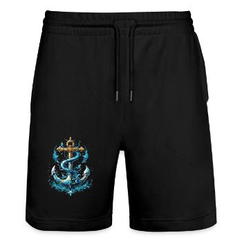 Anchor Water Splash - Stanley/Stella Trainer Unisex Organic Jogging Shorts - black - Front - Nik (191cm) & Marisol (170cm)