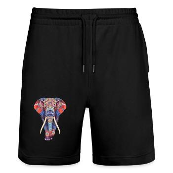 Elephant mandala walking frontally in colorful look - Stanley/Stella Trainer Unisex Organic Jogging Shorts - black - Front - Nik (191cm) & Marisol (170cm)