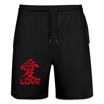 Love-Japanese Character - Stanley/Stella Trainer Unisex Organic Jogging Shorts - black - Front - Nik (191cm) & Marisol (170cm)
