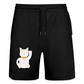 Maneki Neko L Lucky Cat - Stanley/Stella Unisex Bio Joggingshorts Trainer  - Schwarz - Vorne - Nik (191cm) & Marisol (170cm)